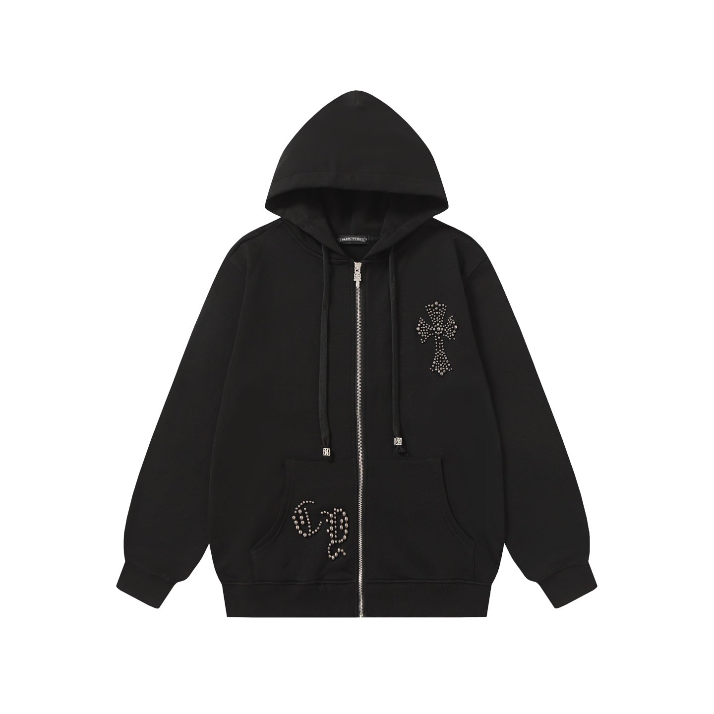Chrome-Hearts Rhinestone Cross Hoodie - Black Gothic Streetwear Sweatshirt 2633