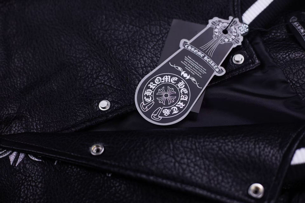 Chrome-Hearts Embroidered Sleeve Varsity Jacket - Black Streetwear Coat 5577