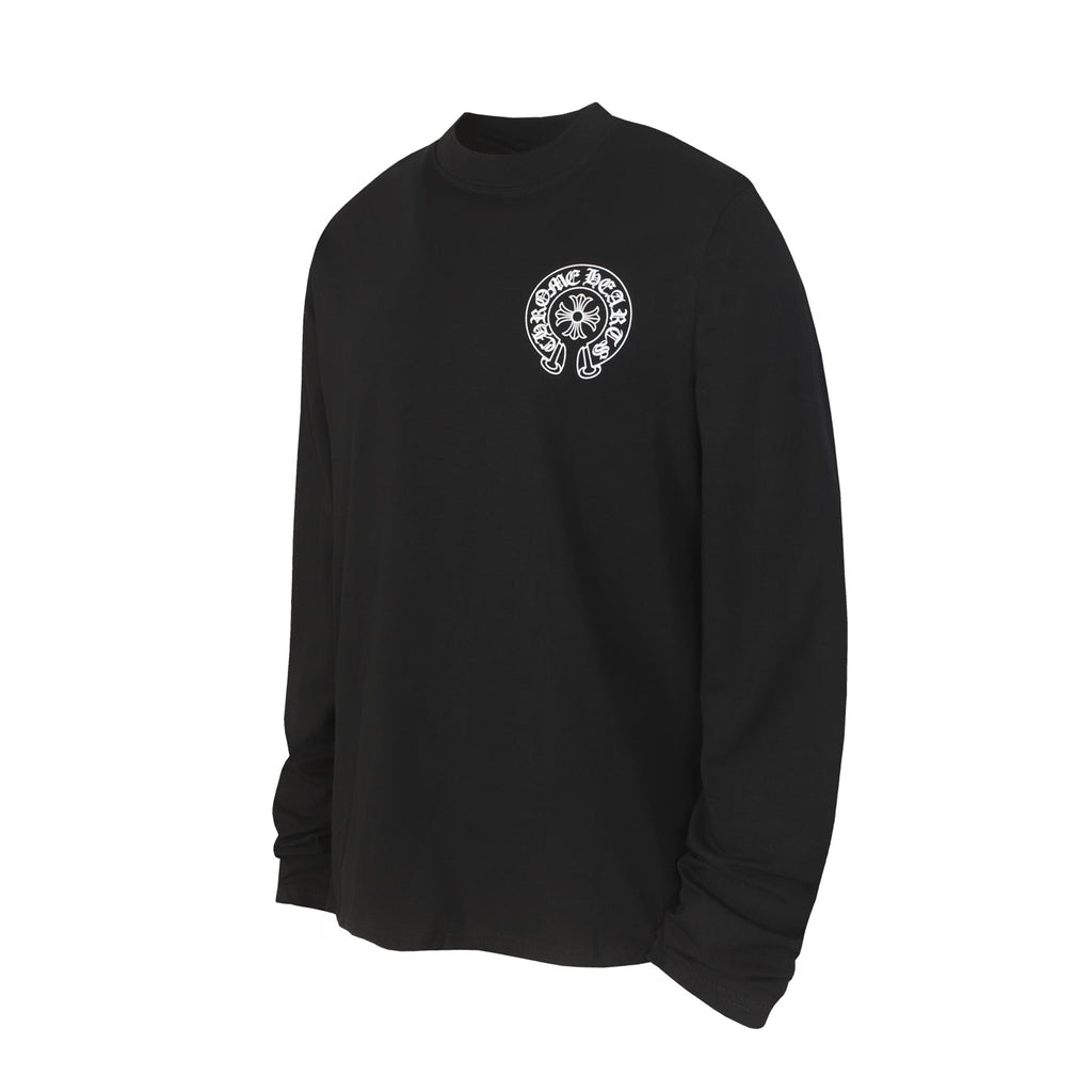 Chrome-Hearts Logo Flag Long Sleeve Tee - Black White Gothic Street T-Shirt K2126